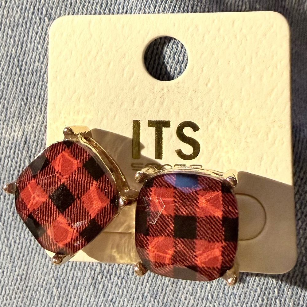 Its Sense Red and Black Buffalo Plaid Post Earrings
